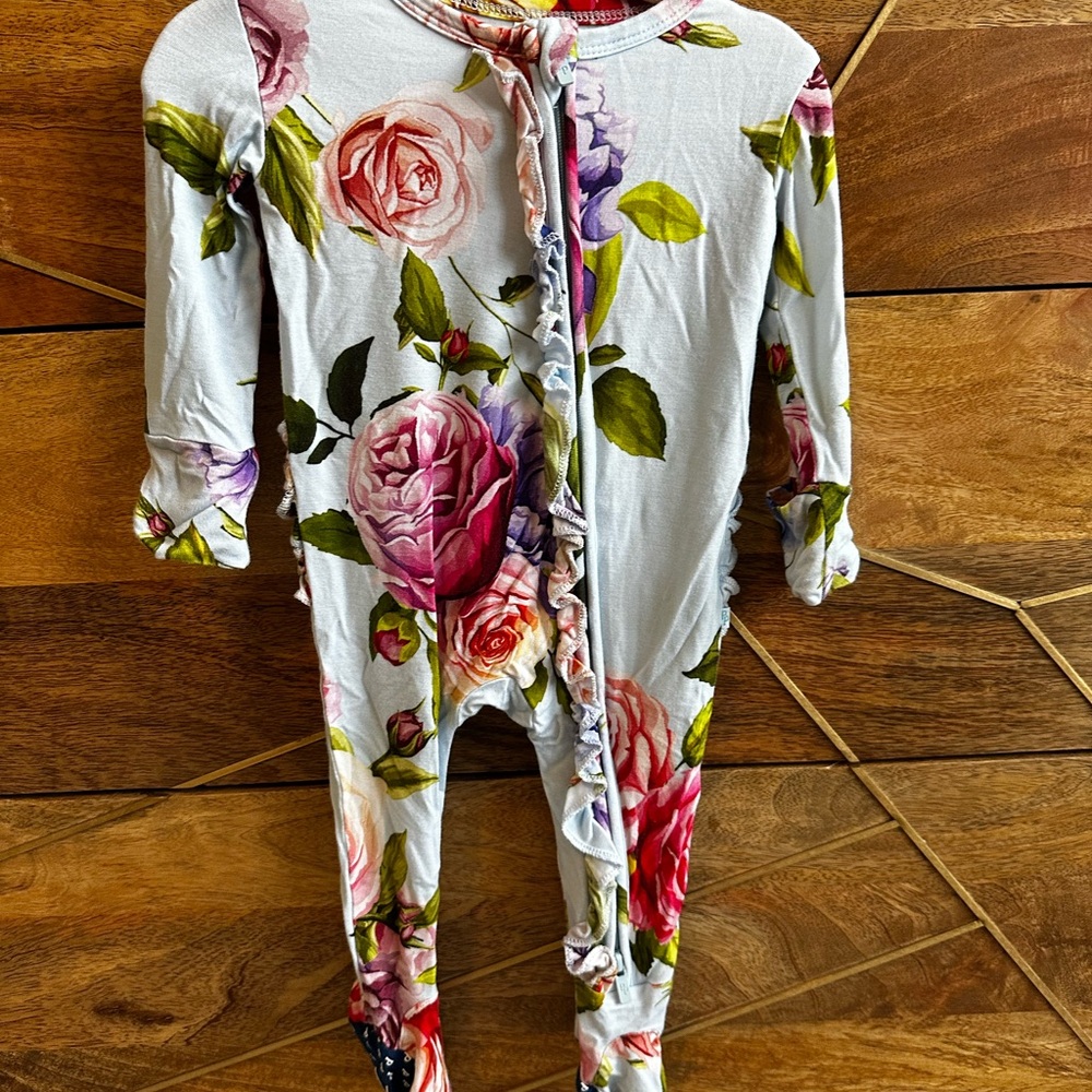 Posh Peanut Floral Baby Onesie with Ruffles